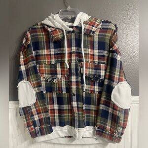 POL Plaid Hooded Jacket with White Accents